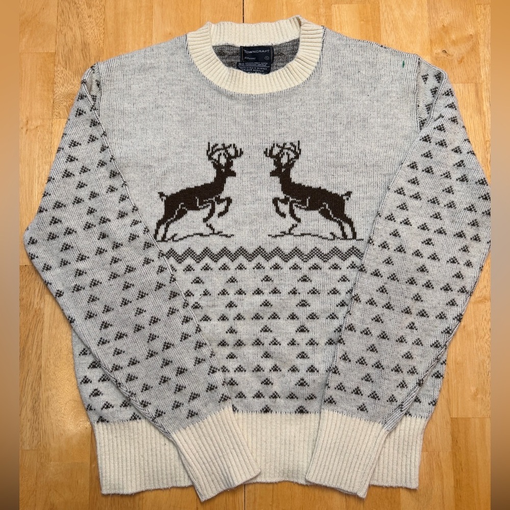 Vintage 70s Sweater Towncraft JcPennys Novelty Deer print Size Large